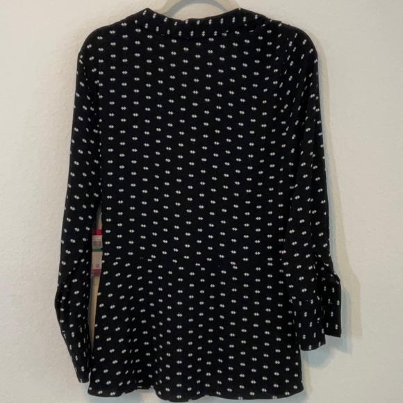 Vince Camuto Long Sleeve Faux Wrap Blouse Black White Large - Picture 7 of 14